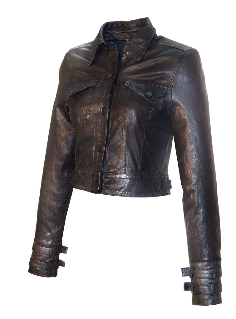 Vannamoda Crop Leather Washed Jacket