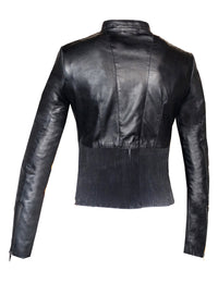 Women Abstract Beads Hand Embroidered Leather Jacket