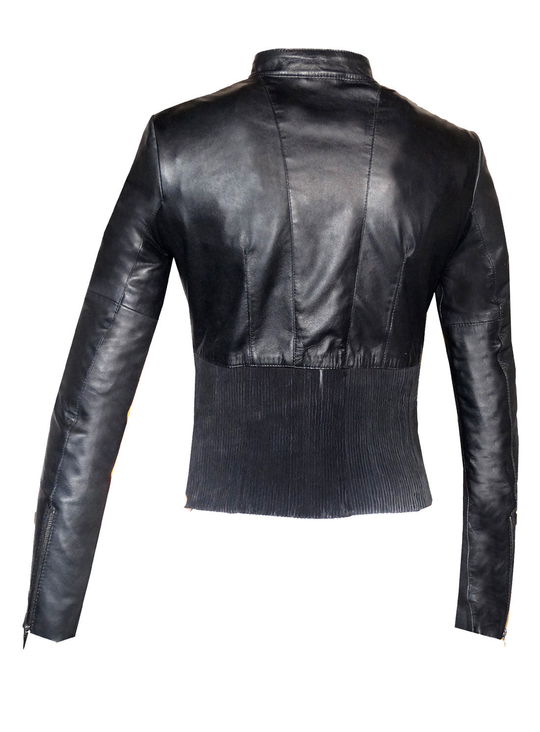 Women Abstract Beads Hand Embroidered Leather Jacket