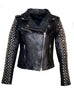 Vannamoda KISHI WOMEN LEATHER BIKER JACKET WITH MULTI STUDS AT SLEEVES