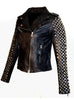 Vannamoda KISHI WOMEN LEATHER BIKER JACKET WITH MULTI STUDS AT SLEEVES