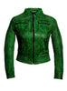 Women Washed Vintage Leather Short Jacket XS / LEATHER / Green, Women Jacket - CrabRocks, LeatherfashionOnline
 - 1