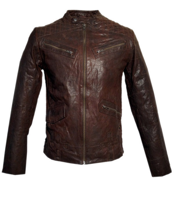 Men's Leather Washed Vintage Biker Studded Jacket S / Leather / Choco Brown, Men Jacket - CrabRocks, LeatherfashionOnline
 - 2