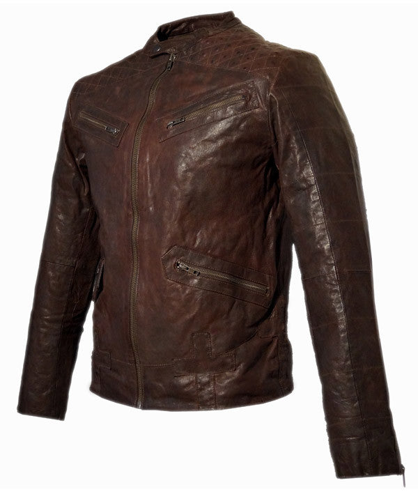 Men's Leather Washed Vintage Biker Studded Jacket , Men Jacket - CrabRocks, LeatherfashionOnline
 - 1