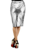 Metallic Foiled Leather Knee Length Skirt , Women Leather Skirt - CrabRocks, LeatherfashionOnline
 - 5