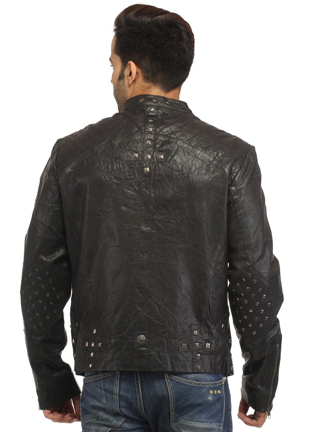 Men's Leather Washed Vintage Studded Rugged Jacket , Men Jacket - CrabRocks, LeatherfashionOnline
 - 6