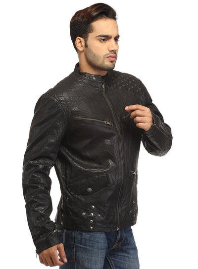 Men's Leather Washed Vintage Studded Rugged Jacket S / Leather / Black, Men Jacket - CrabRocks, LeatherfashionOnline
 - 5