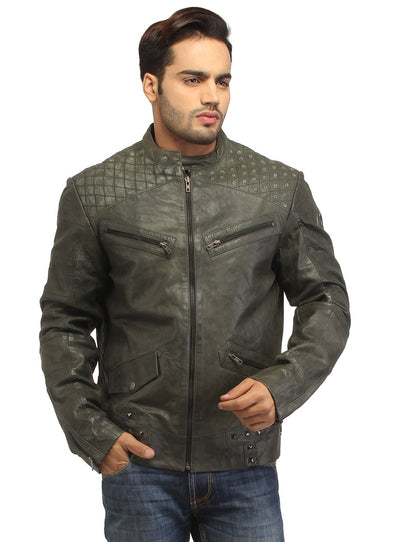 Men's Leather Washed Vintage Studded Rugged Jacket S / Leather / Dust, Men Jacket - CrabRocks, LeatherfashionOnline
 - 1