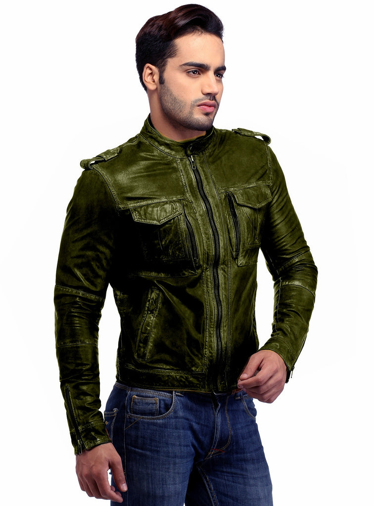 Men's Casual Abstract Batik Wash Short Leather Jacket , Men Jacket - CrabRocks, LeatherfashionOnline
 - 5
