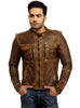 Men's Casual Abstract Batik Wash Short Leather Jacket S / Leather / Tan, Men Jacket - CrabRocks, LeatherfashionOnline
 - 1