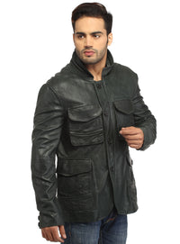 Mens Casual Patch Pockets Parker Leather Jacket , Men Jacket - CrabRocks, LeatherfashionOnline
 - 3