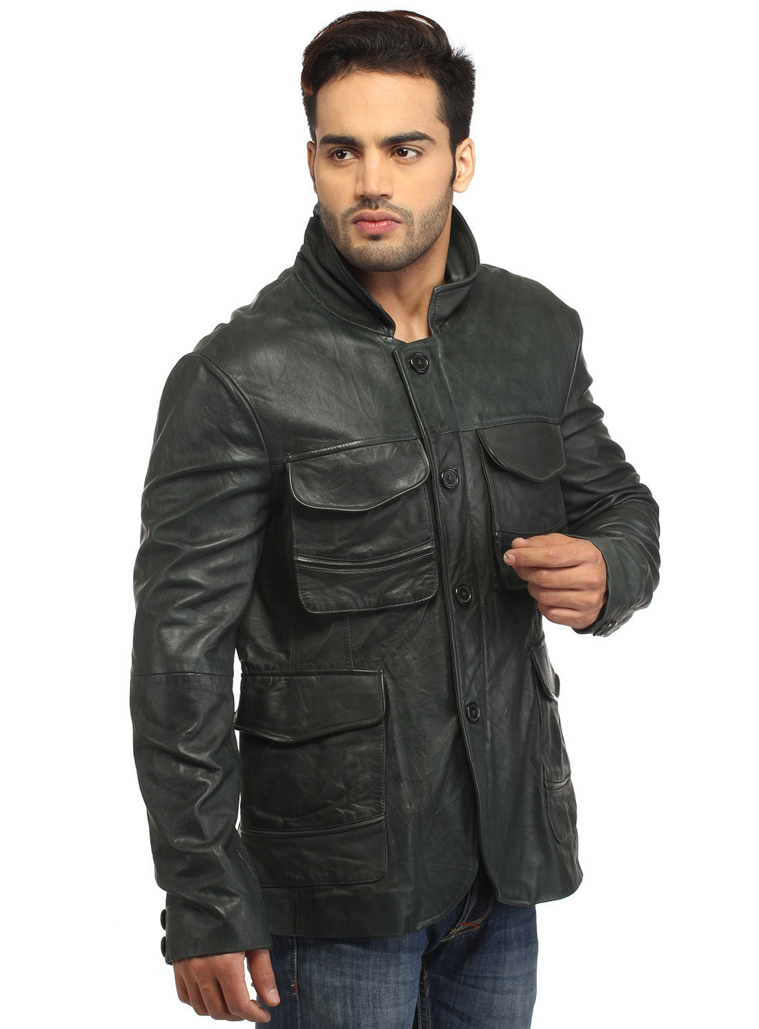 Mens Casual Patch Pockets Parker Leather Jacket , Men Jacket - CrabRocks, LeatherfashionOnline
 - 3