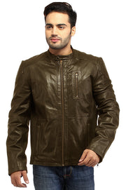 Men Straight Fitted Leather Biker Casual Jacket S / Leather / Brown, Men Jacket - CrabRocks, LeatherfashionOnline
 - 2