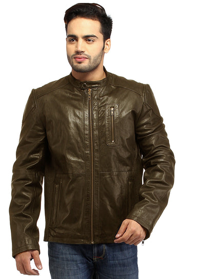 Men Straight Fitted Leather Biker Casual Jacket S / Leather / Brown, Men Jacket - CrabRocks, LeatherfashionOnline
 - 2
