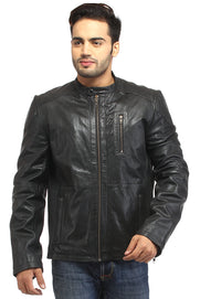 Men Straight Fitted Leather Biker Casual Jacket S / Leather / Black, Men Jacket - CrabRocks, LeatherfashionOnline
 - 1
