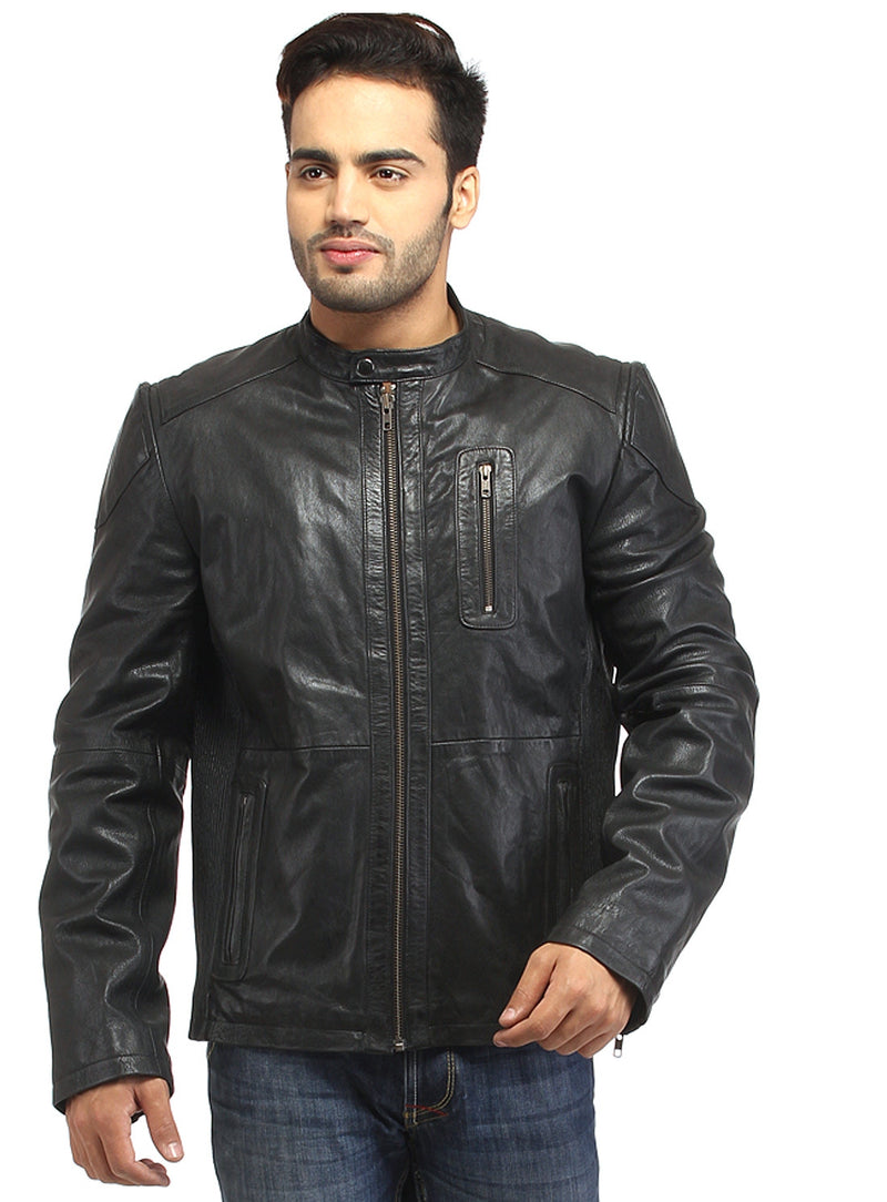 Men Straight Fitted Leather Biker Casual Jacket S / Leather / Black, Men Jacket - CrabRocks, LeatherfashionOnline
 - 1