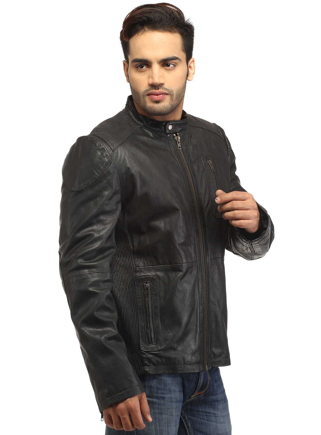 Men Straight Fitted Leather Biker Casual Jacket , Men Jacket - CrabRocks, LeatherfashionOnline
 - 3