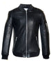 Men Leather Bomber with Leather Ribbed Collar and Structured Bonded Leather