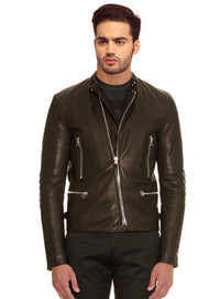 CrabRocks Men Leather Motorcycle Jacket Model MJ 071