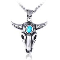 Bull with turquoise stone Pendant Stainless steel Necklace Unisex - best Seller