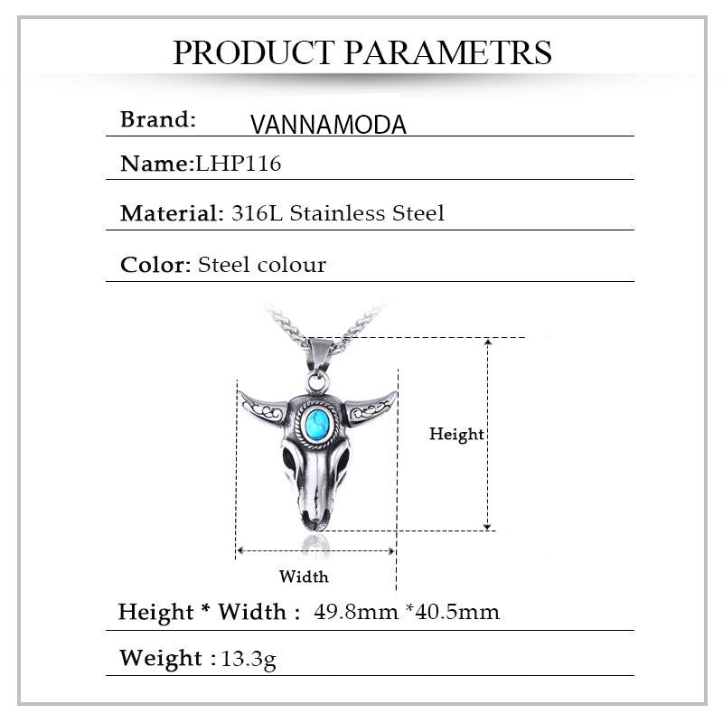 Bull with turquoise stone Pendant Stainless steel Necklace Unisex - best Seller