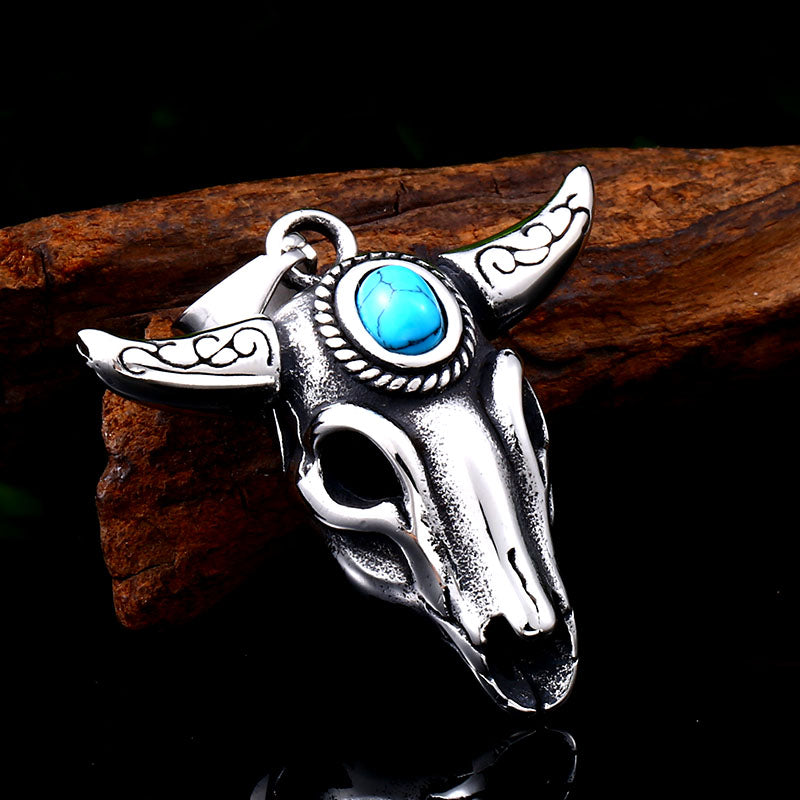 Bull with turquoise stone Pendant Stainless steel Necklace Unisex - best Seller