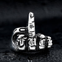 BIG SIZE PUNK MIDDLE FINGER POINTED STAINLESS STEEL RINGS FOR MENS