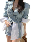 Patchwork Oversized Coat Autumn Fashion Lapel Long Sleeve With Sashes Women Denim Jacket