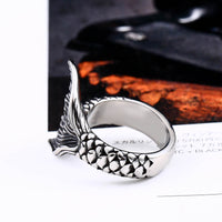 Mystical mermaid men's ring vintage antique stainless steel fashion .