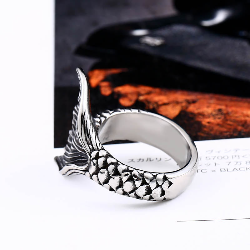 Mystical mermaid men's ring vintage antique stainless steel fashion .
