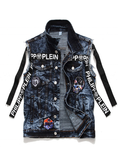 Top Sale Men Sleeveless Embroider Cotton Denim Jacket Punk Gothic