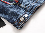 Top Sale Men Sleeveless Embroider Cotton Denim Jacket Punk Gothic