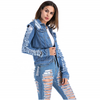 Spring And Summer  Street Fashion Women Cutwork/ Distress   Blue Denim Jacket/Shirt Jacket