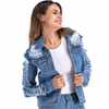 Spring And Summer  Street Fashion Women Cutwork/ Distress   Blue Denim Jacket/Shirt Jacket