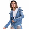 Spring And Summer  Street Fashion Women Cutwork/ Distress   Blue Denim Jacket/Shirt Jacket