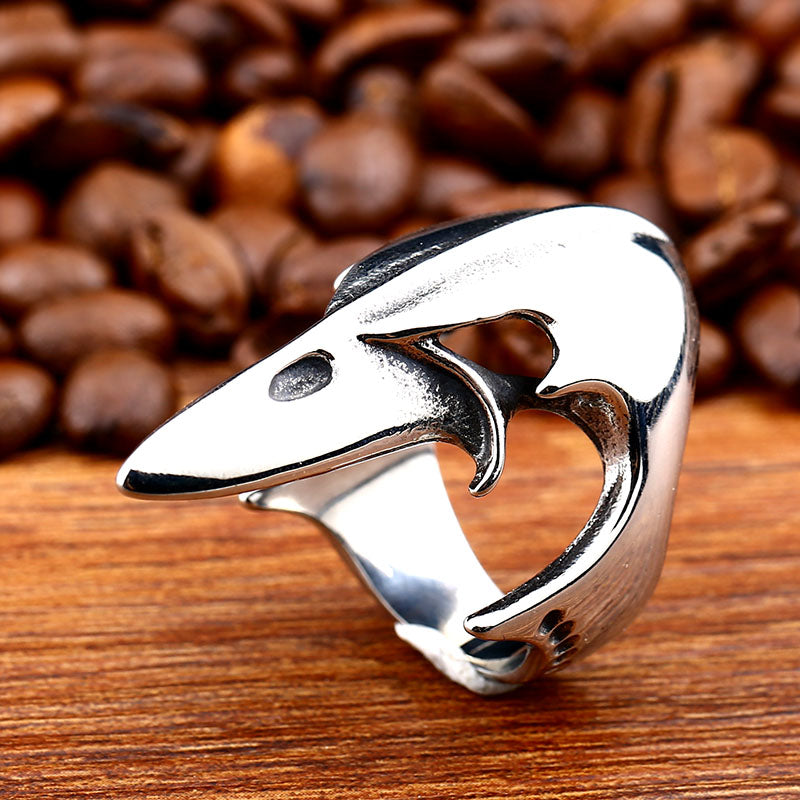 Viking Vintage Punk Olecranon The Crow Skull Ring For Man Stainless Steel Man's Jewelry