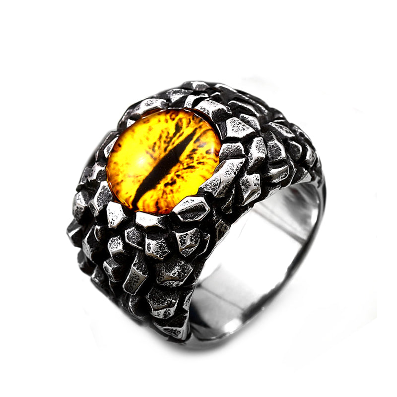 Punk Demon Eyes Red Yellow Stone Men's Ring Fashion Stainless Steel Ring