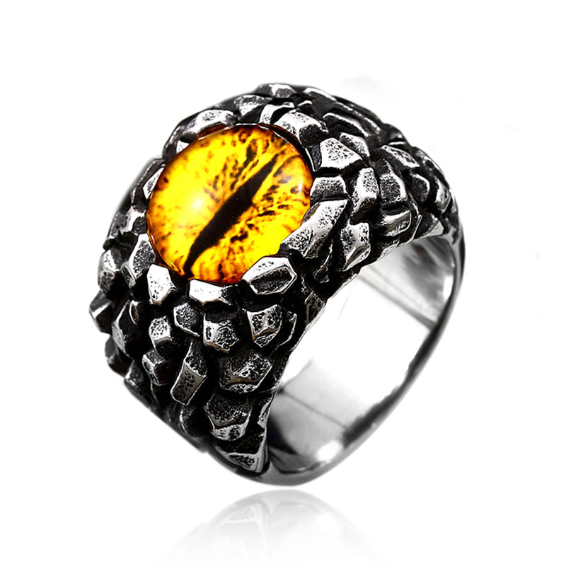 Punk Demon Eyes Red Yellow Stone Men's Ring Fashion Stainless Steel Ring