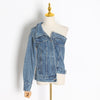 Casual Irregular Denim Jackets For Female Lapel Collar Long Sleeve Tunic Slim Asymmetrical