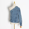 Casual Irregular Denim Jackets For Female Lapel Collar Long Sleeve Tunic Slim Asymmetrical