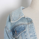 CASUAL IRREGULAR DENIM JACKETS FOR FEMALE LAPEL COLLAR LONG SLEEVE TUNIC SLIM ASYMMETRICAL