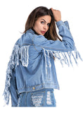 Spring And Summer  Street Fashion Women Fringes Design Blue Denim Jacket/Shirt Jacket