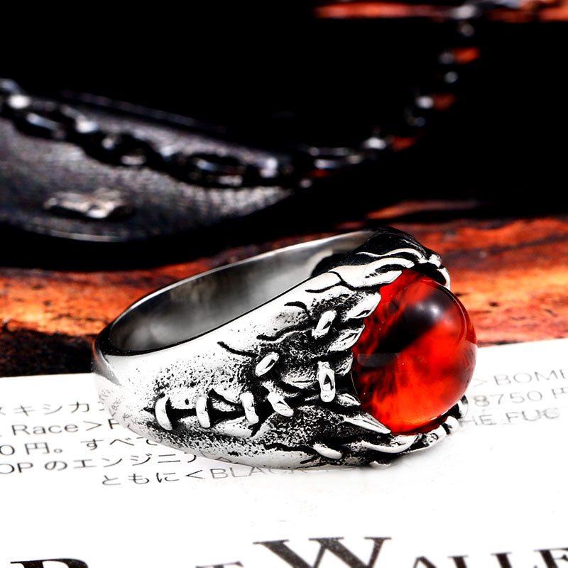 Vannamoda Red stone devil's eye men's ring punk biker stainless steel Ring Unisex