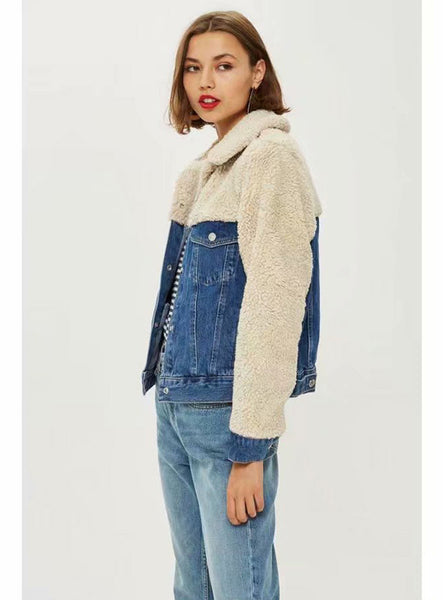 9062 Fur Jean Jacket Woman,Woman Denim Jacket Fur Lining-Warm Jacket C