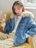 9100 Fur Collar Jean Jacket,Denim Over sized Denim Jacket- Warm jacket Collection