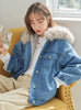 9100 Fur Collar Jean Jacket,Denim Over sized Denim Jacket- Warm jacket Collection