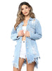 Spring And Summer  Street Fashion Women Cutwork/ Distress   Long  Blue Denim Jacket/Shirt Jacket