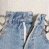 Sexy Patchwork Chain Women Denim Shorts High Waist Hollow Out Short Wide Leg Jeans