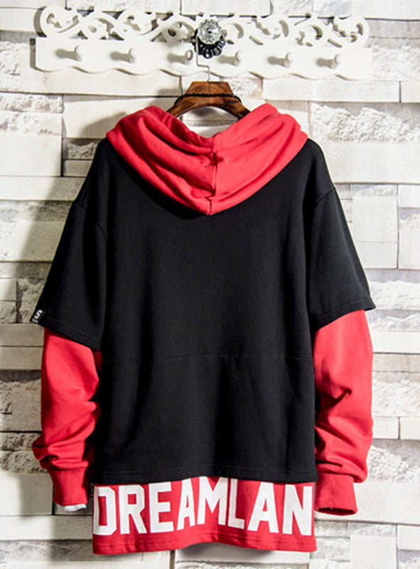 Autumn new  stitching hoodie men's loose sweatshirt large size trend sweater  two coat look