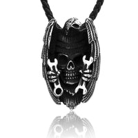 Biker Eagle Skull & Wrench Pendant Necklace